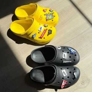 CROCS Kids Sandals - Yellow and Black with Fun Charms